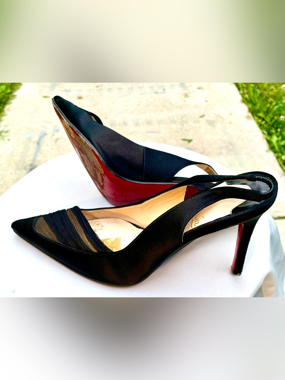 Christian Louboutin Black Satin Pointed-Toe Slingback Pumps Size 6 - Picture 4 of 15
